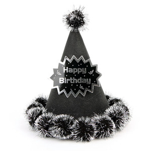 글리터 솜방울 생일고깔모자 (블랙)